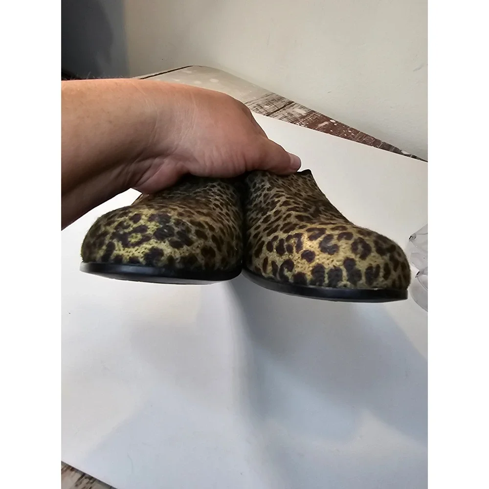 Munro American Leopard Print Shooties Tan Black Block Heel Round Toe Pumps 2in